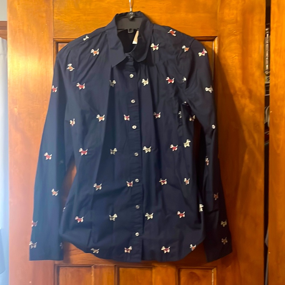 JCrew Perfect Shirt NEW Novelty Scottie Dog Button
